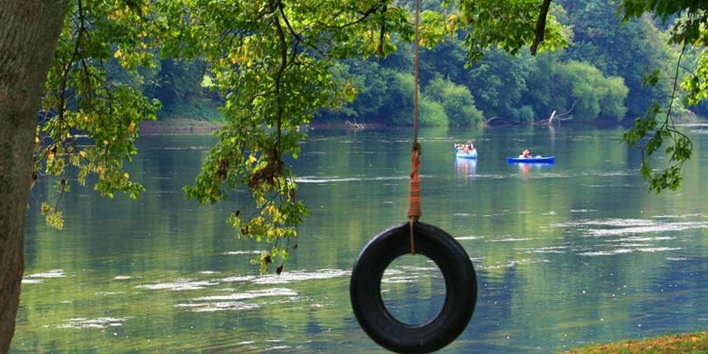 Tire swing over water