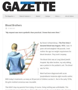 Steven Schwartzberg's essay "Blood Brothers" appeared in the Feb 17 2015 issue of The Pennsylvania Gazette.
