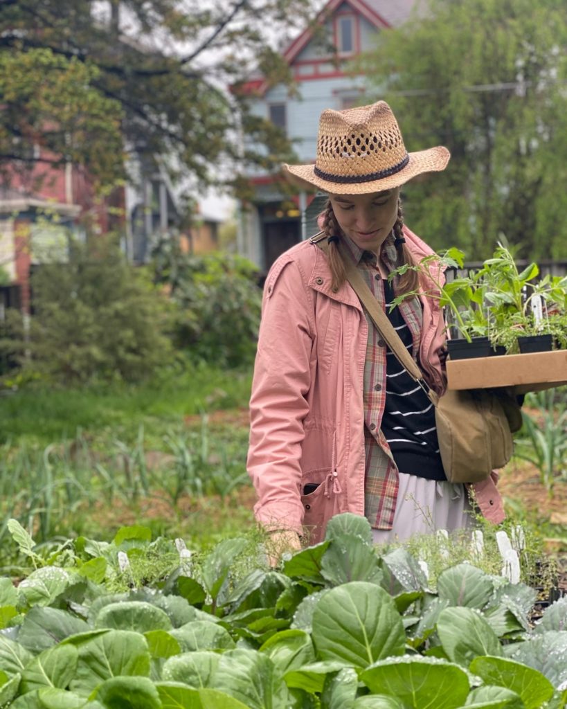 Grow Pittsburgh volunteer working in a garden
