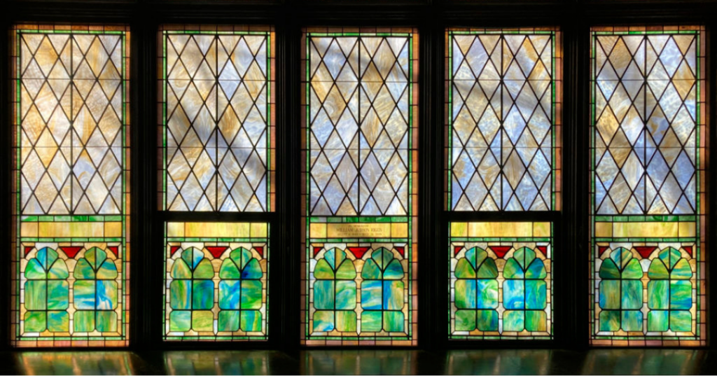 Stained glass windows of church